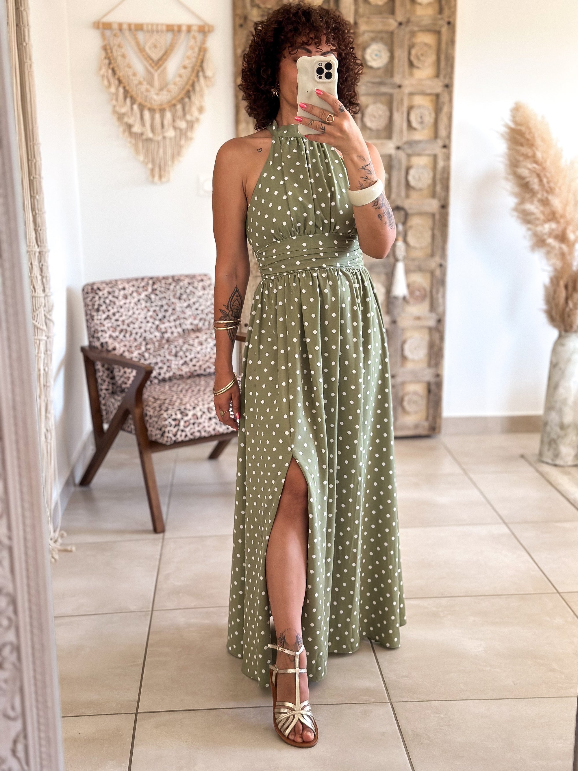 Robe Melina - Kaki à pois