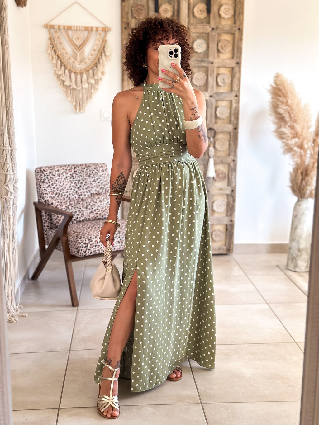 Robe Melina - Kaki à pois