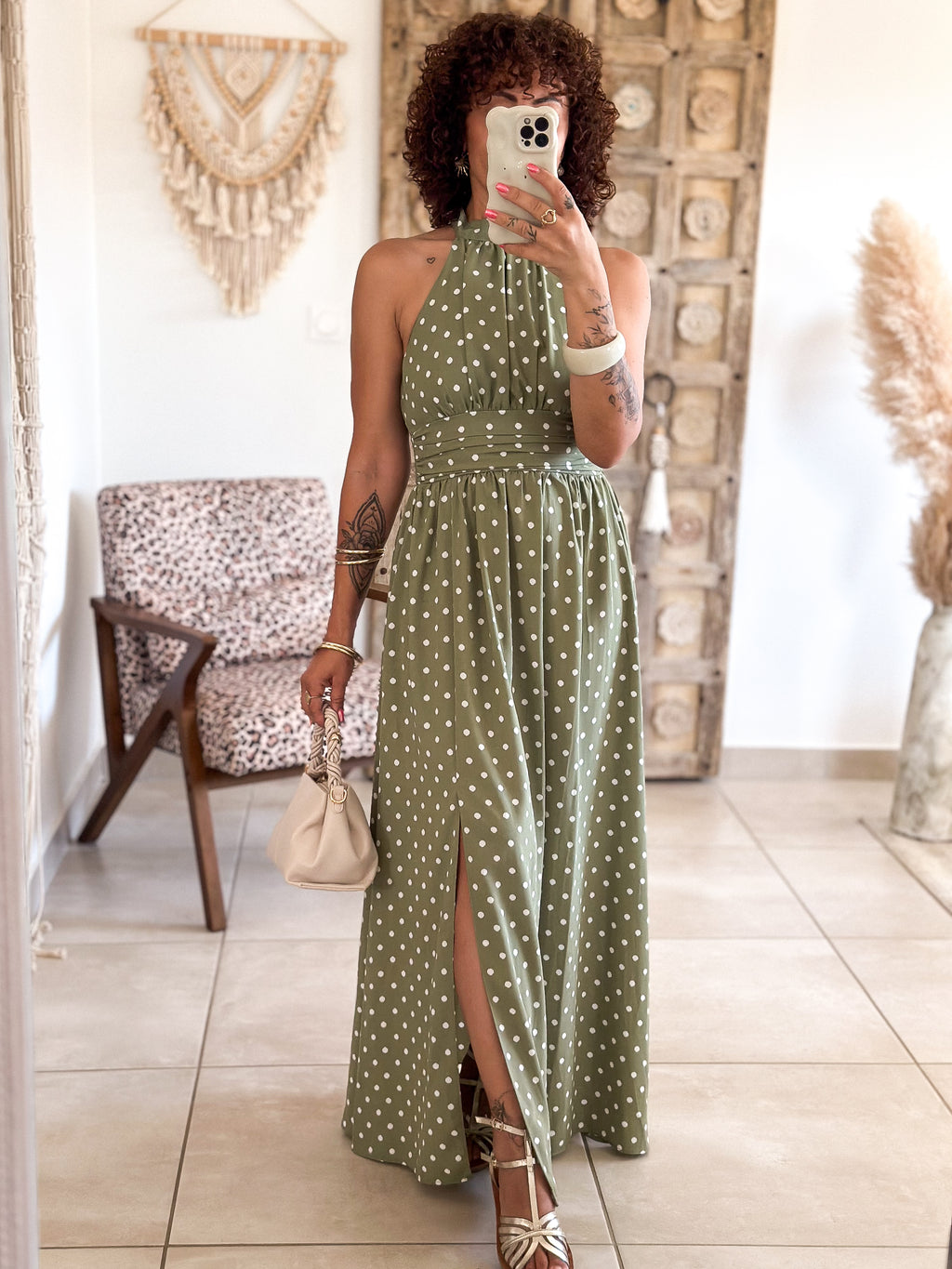 Robe Melina - Kaki à pois