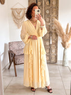 Robe Daphné - Longue à volants jaune