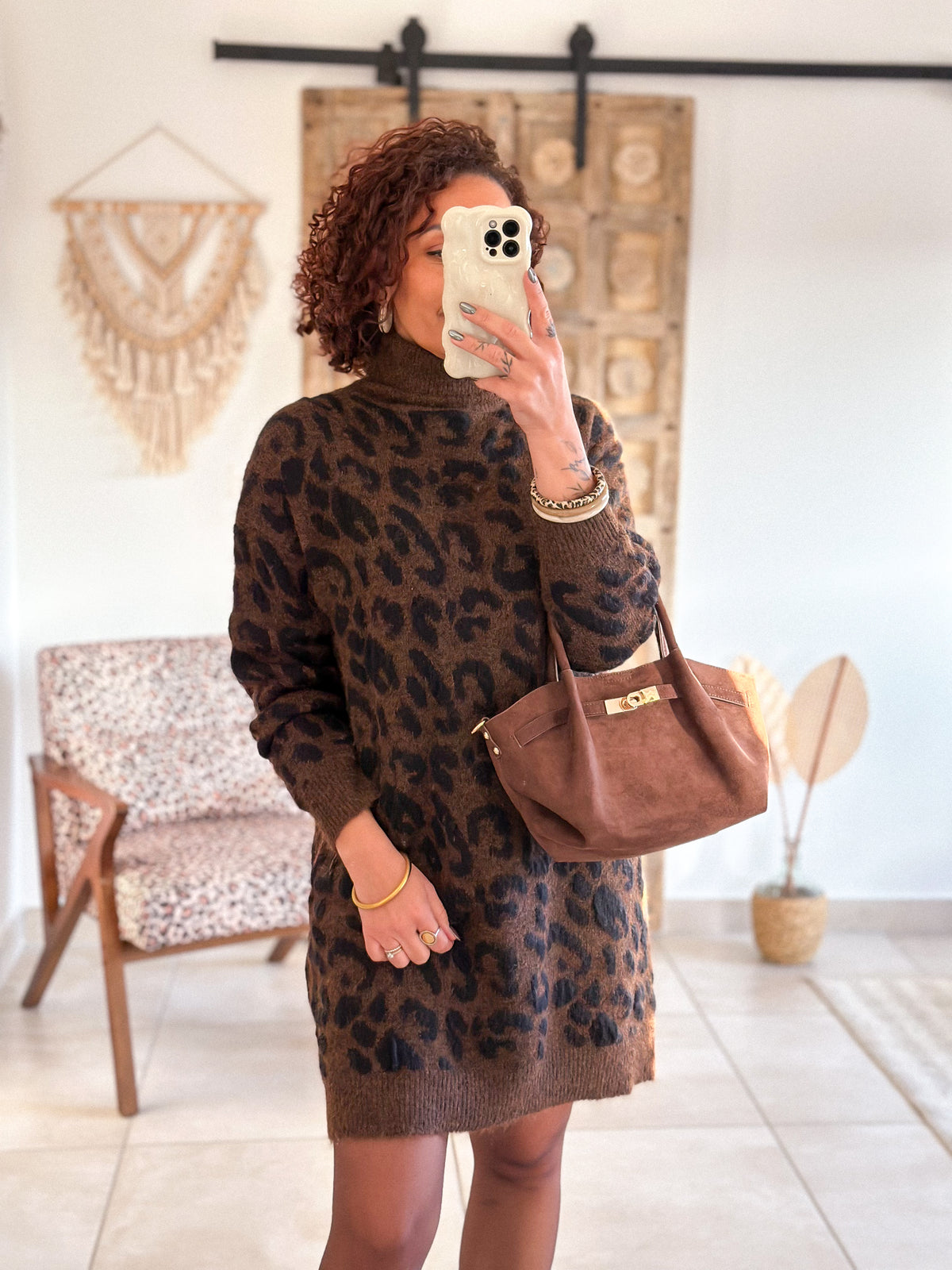 Tiana sweater dress - Brown leopard