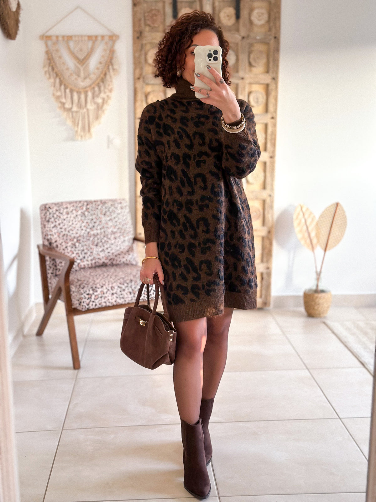 Tiana sweater dress - Brown leopard