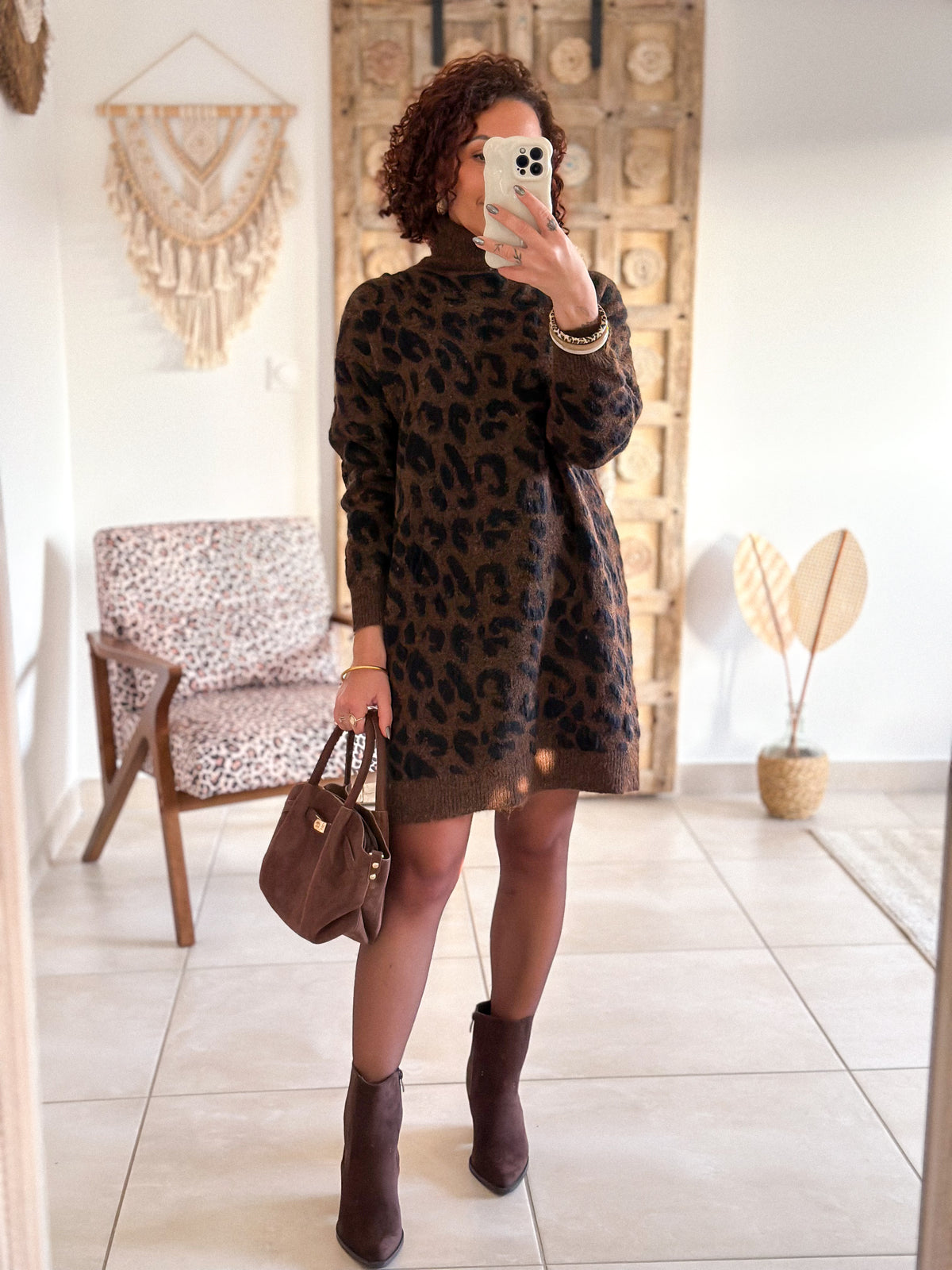 Tiana sweater dress - Brown leopard