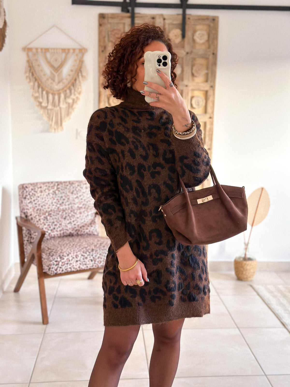 Tiana sweater dress - Brown leopard