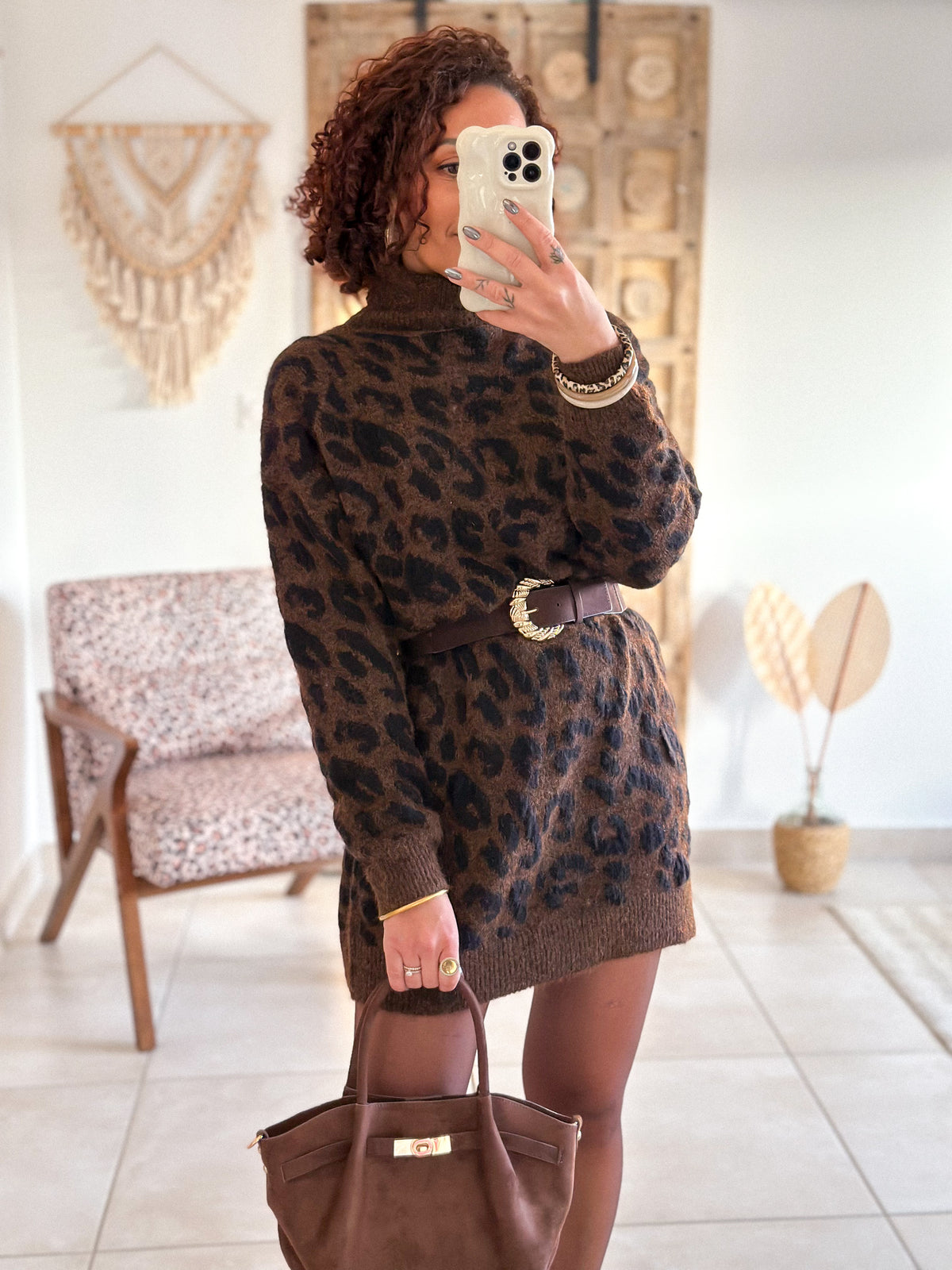 Tiana sweater dress - Brown leopard