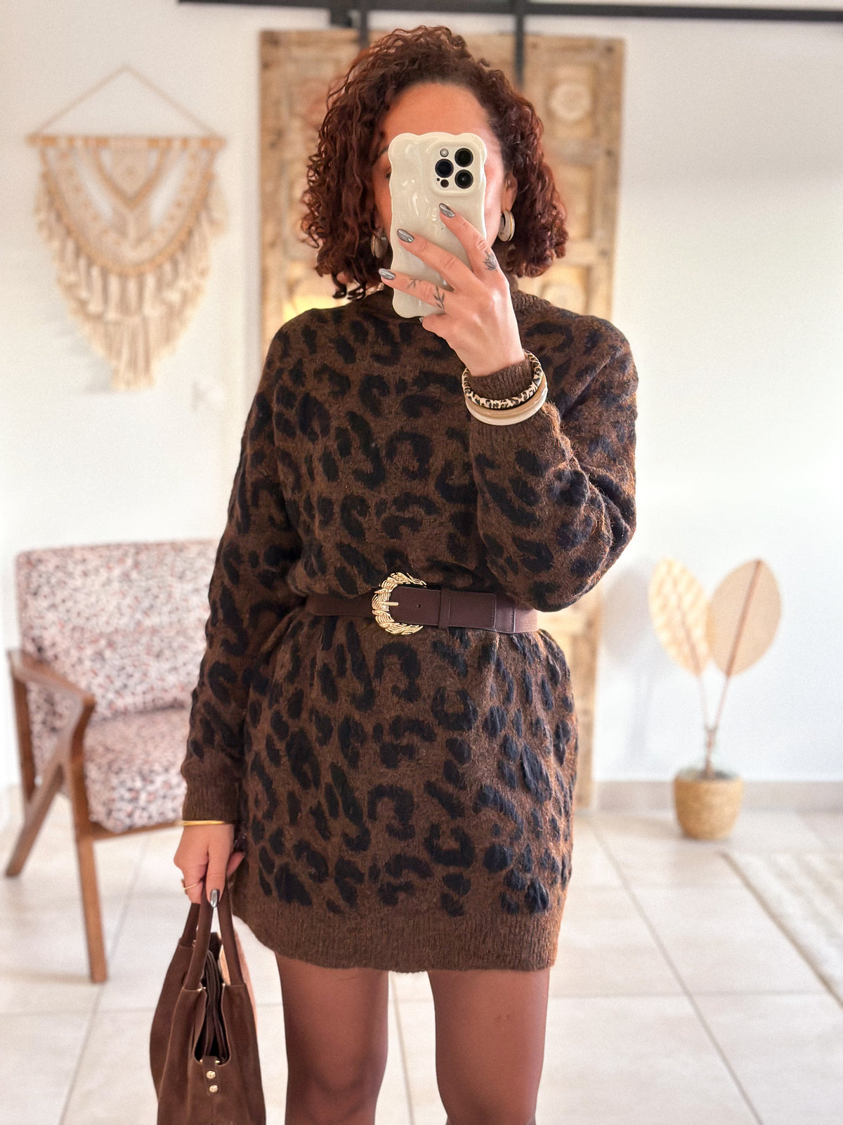 Tiana sweater dress - Brown leopard
