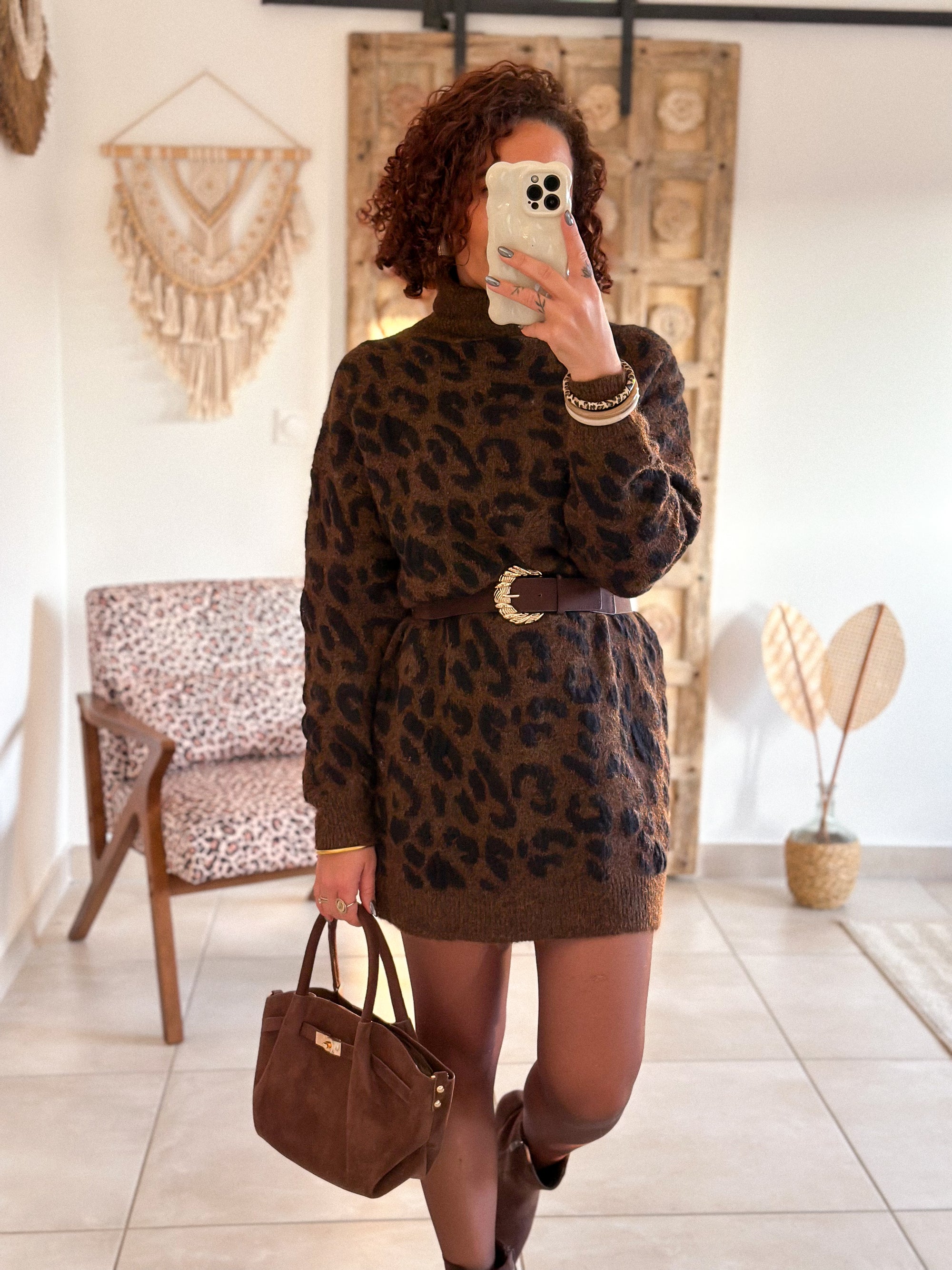 Robe pull Tiana - Léopard marron