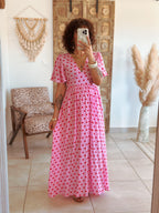 Robe Sofia - Rose à pois rouge