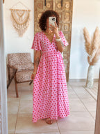 Robe Sofia - Rose à pois rouge