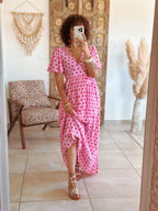 Robe Sofia - Rose à pois rouge