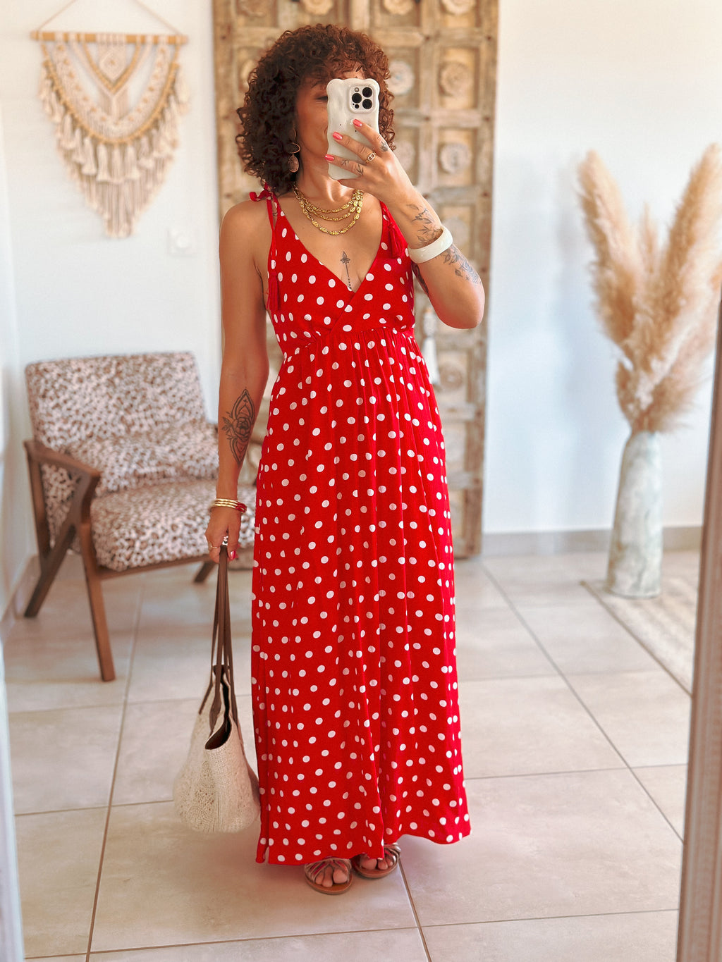 Robe Tamara - Rouge à pois blancs