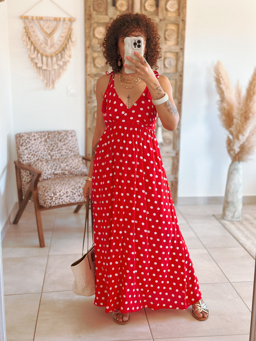 Robe Tamara - Rouge à pois blancs
