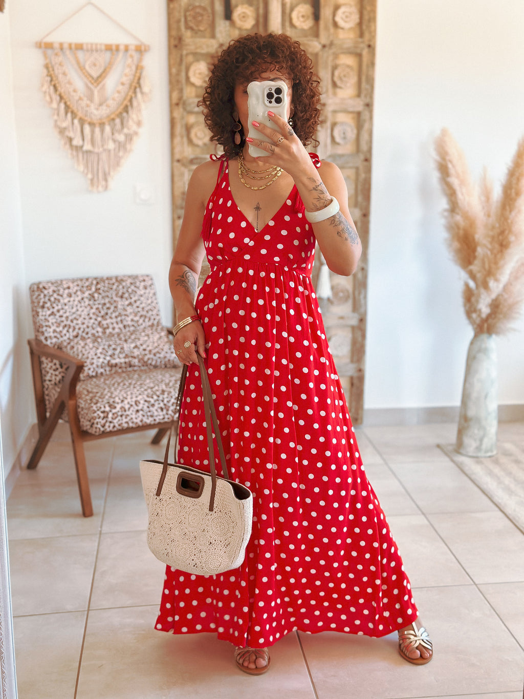 Robe Tamara - Rouge à pois blancs