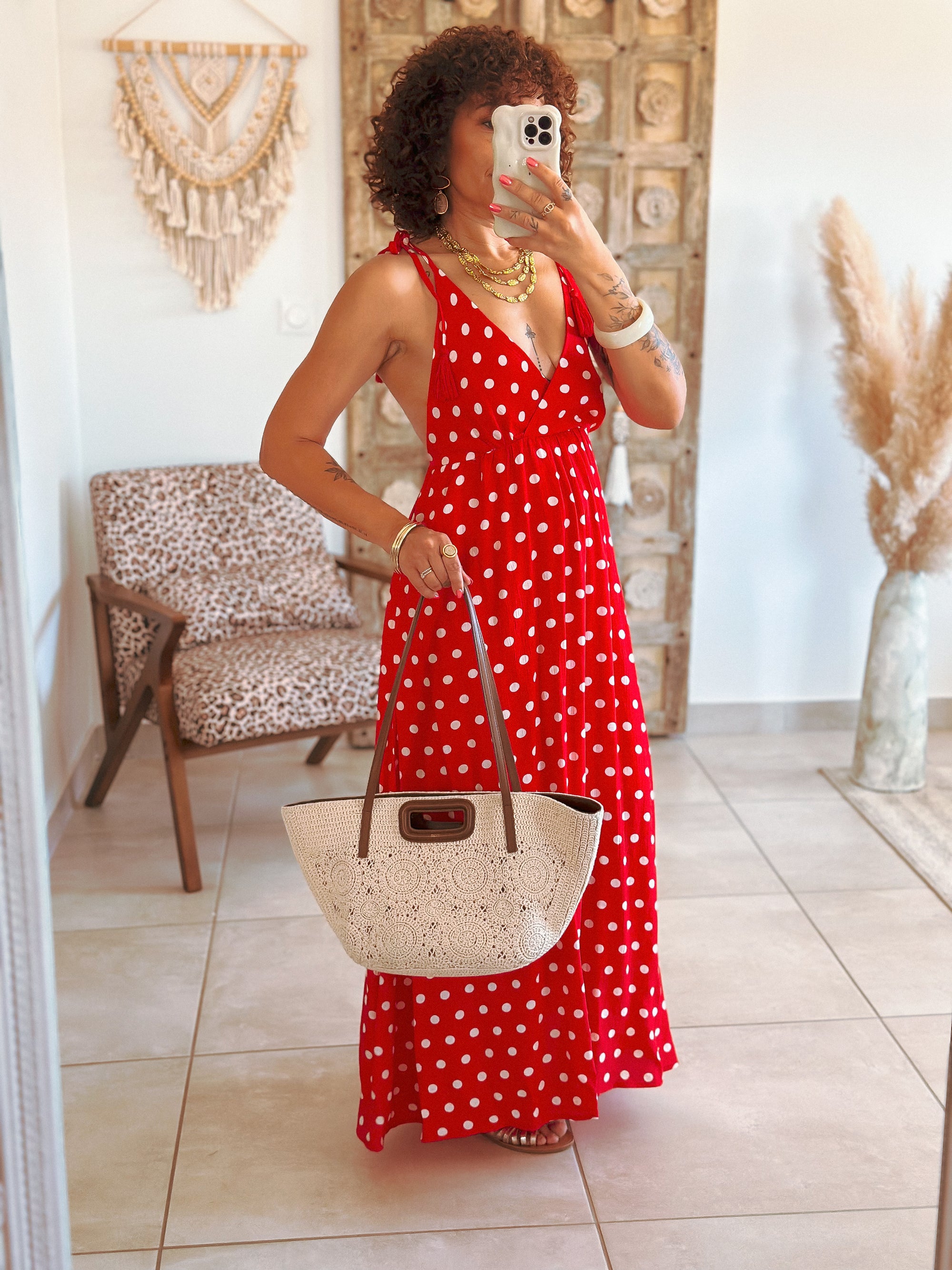 Robe Tamara - Rouge à pois blancs