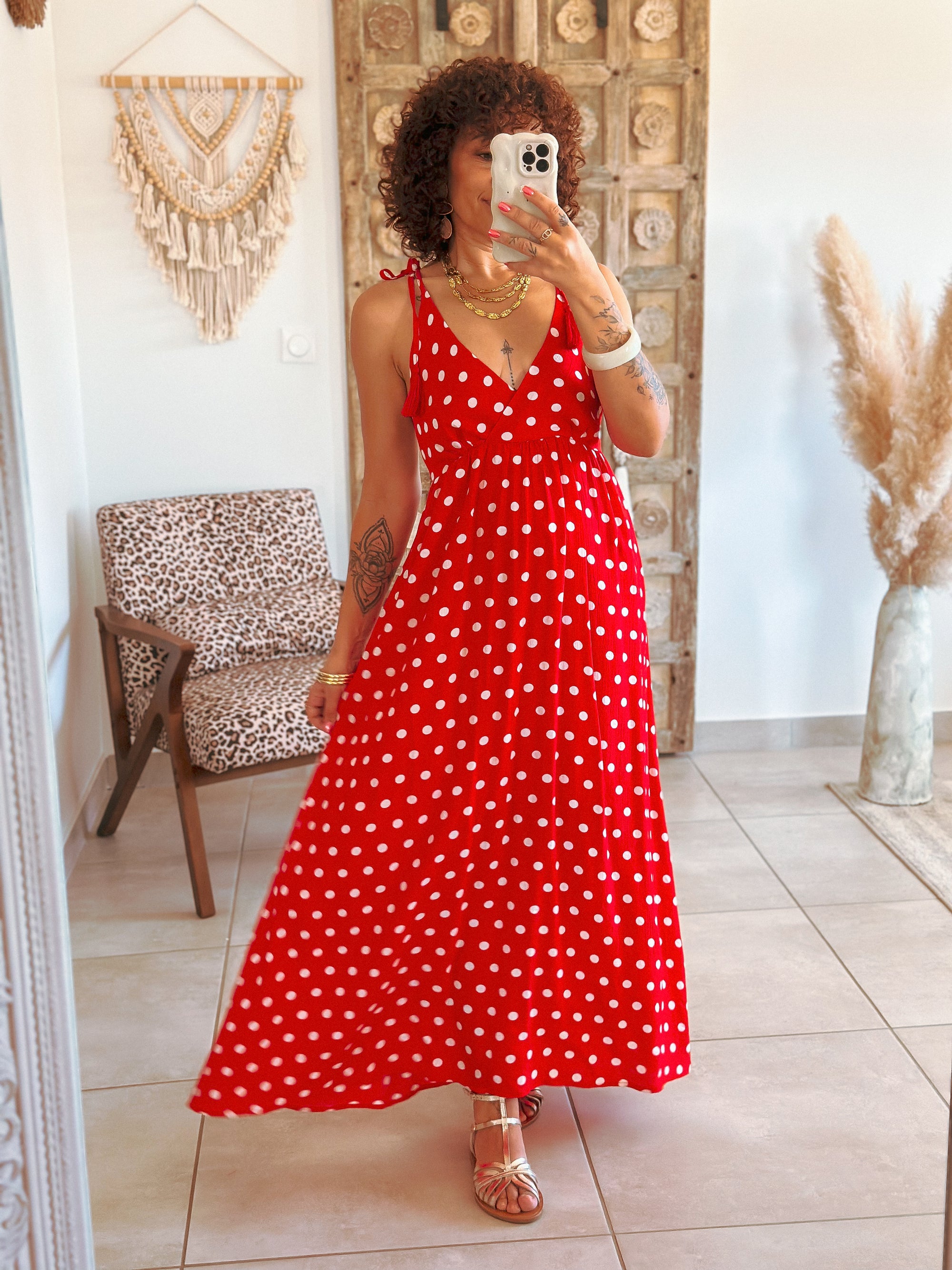 Robe Tamara - Rouge à pois blancs