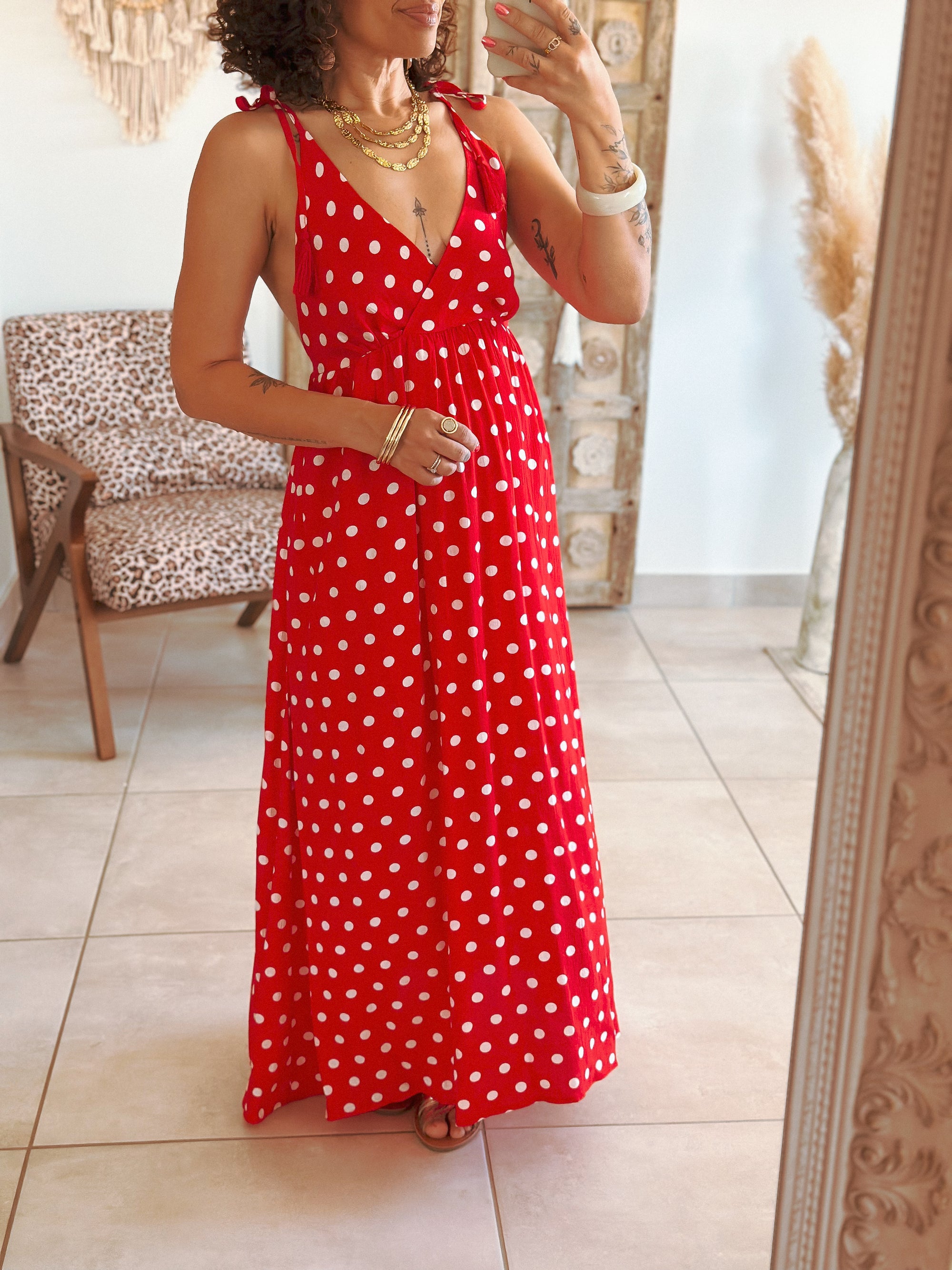 Robe Tamara - Rouge à pois blancs