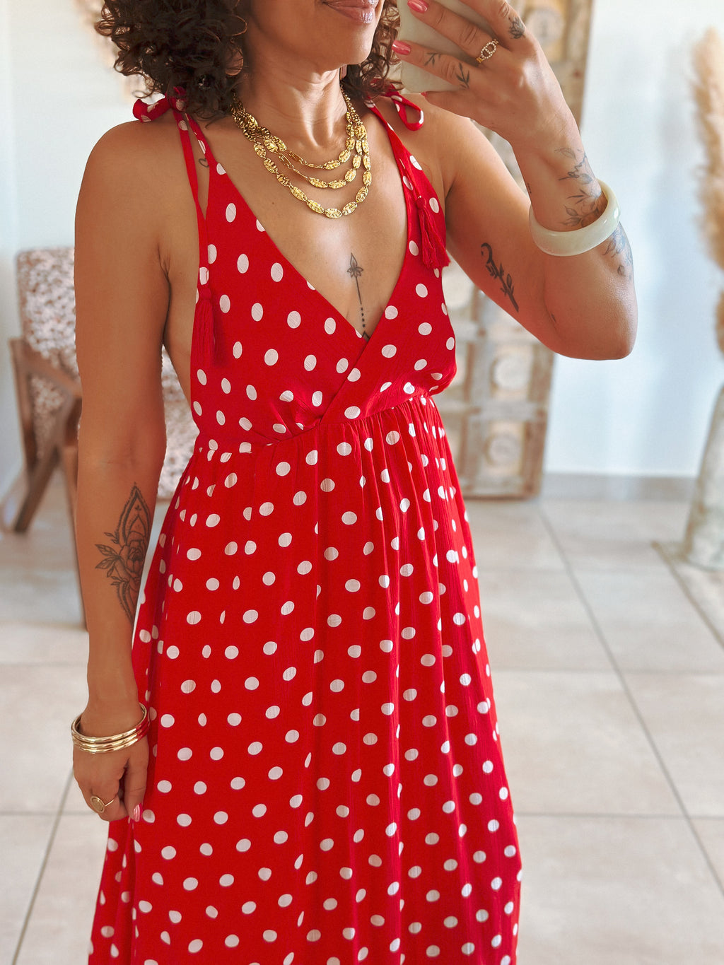 Robe Tamara - Rouge à pois blancs
