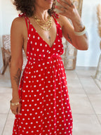 Robe Tamara - Rouge à pois blancs