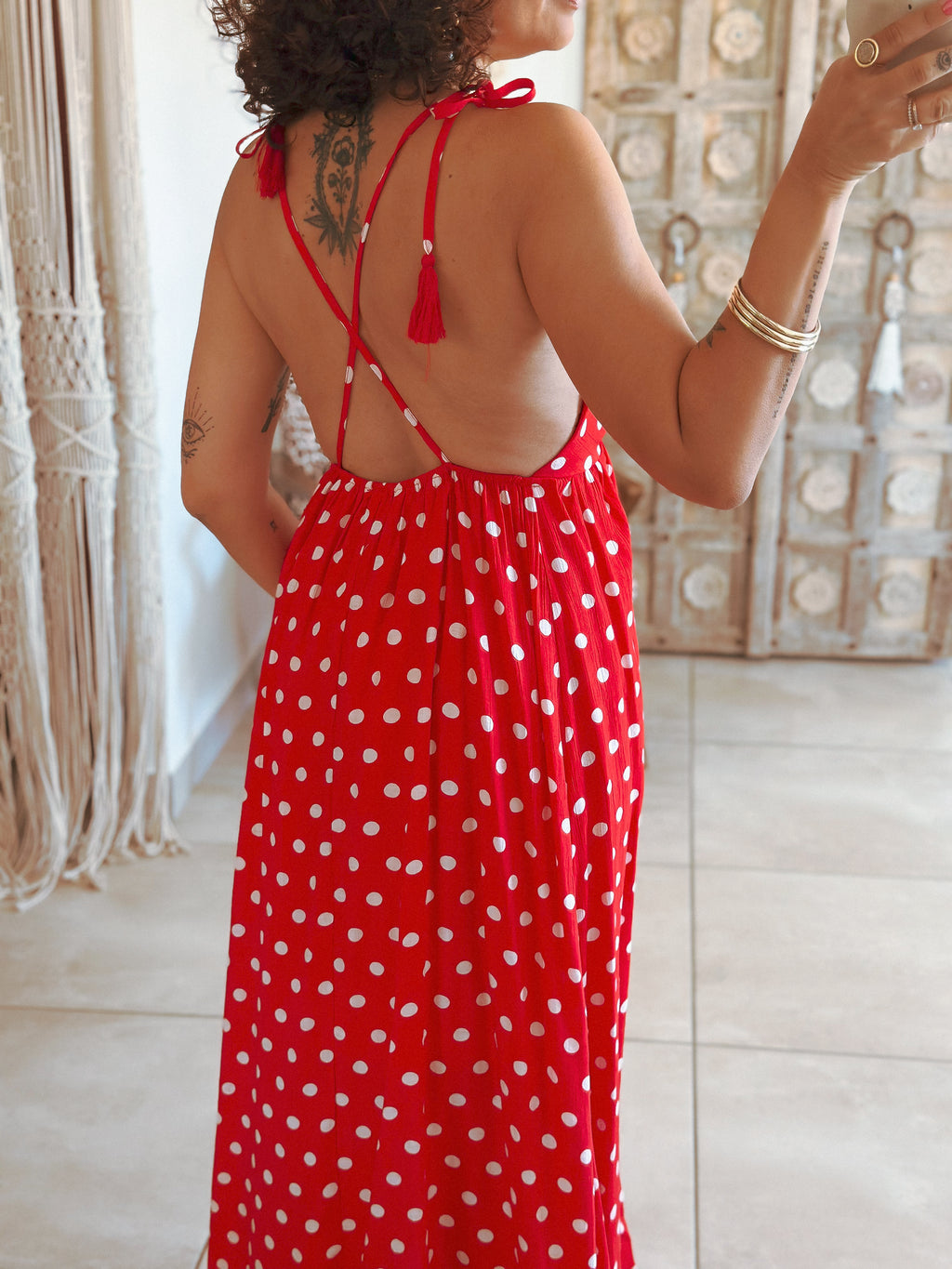 Robe Tamara - Rouge à pois blancs