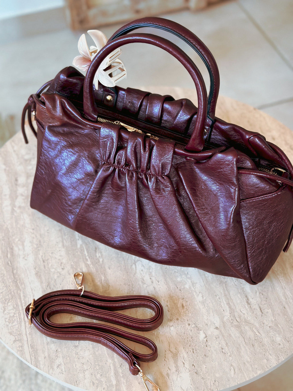 Sac à main bordeaux femme Lou Mëya tendance rentrée