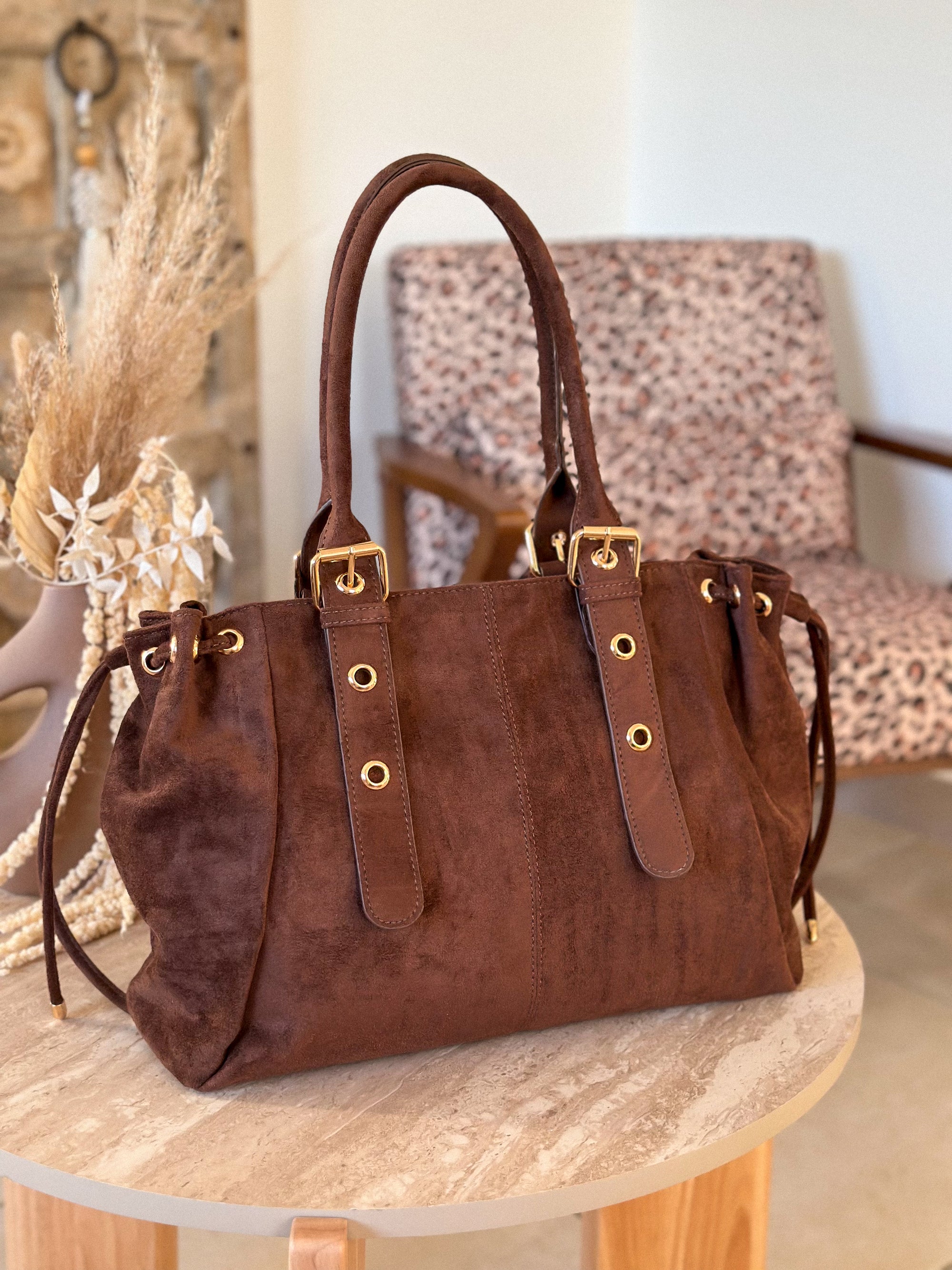 Grand sac cabas femme Mariela en suédine chocolat Mëya