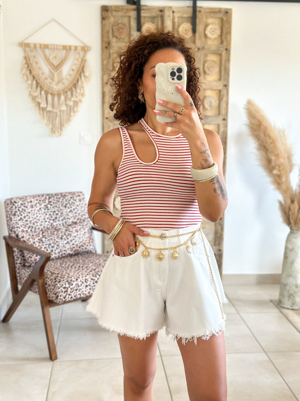 Short Nemati - blanc franges