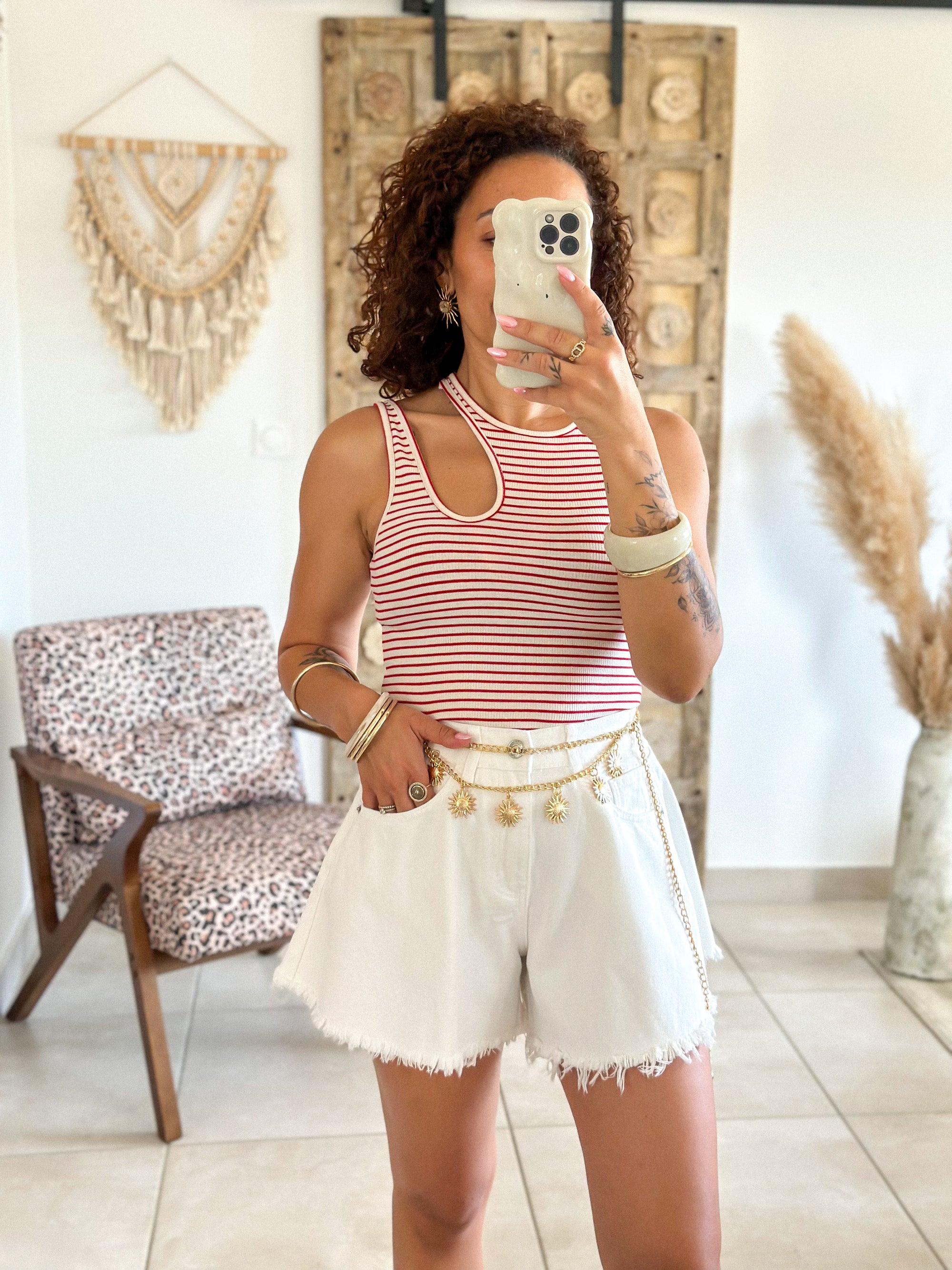 Short Nemati - blanc franges
