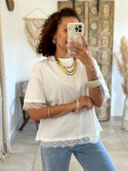 T-Shirt Nia - Blanc à dentelle