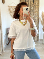T-Shirt Nia - Blanc à dentelle