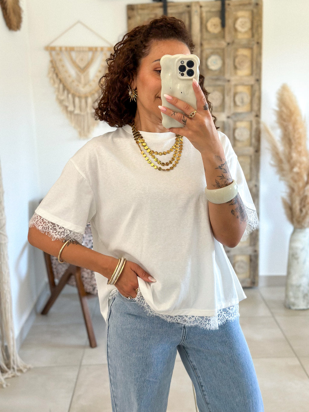 T-Shirt Nia - Blanc à dentelle