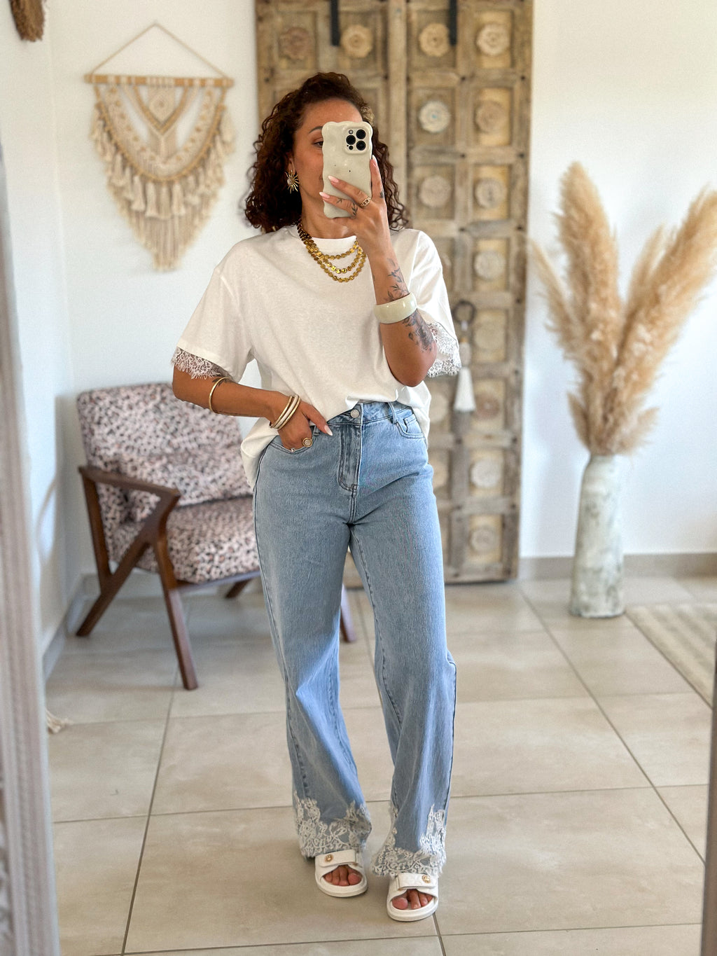 T-Shirt Nia - Blanc à dentelle