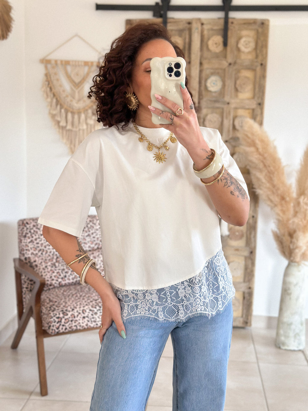 T-shirt Solene - Dentelle blanc