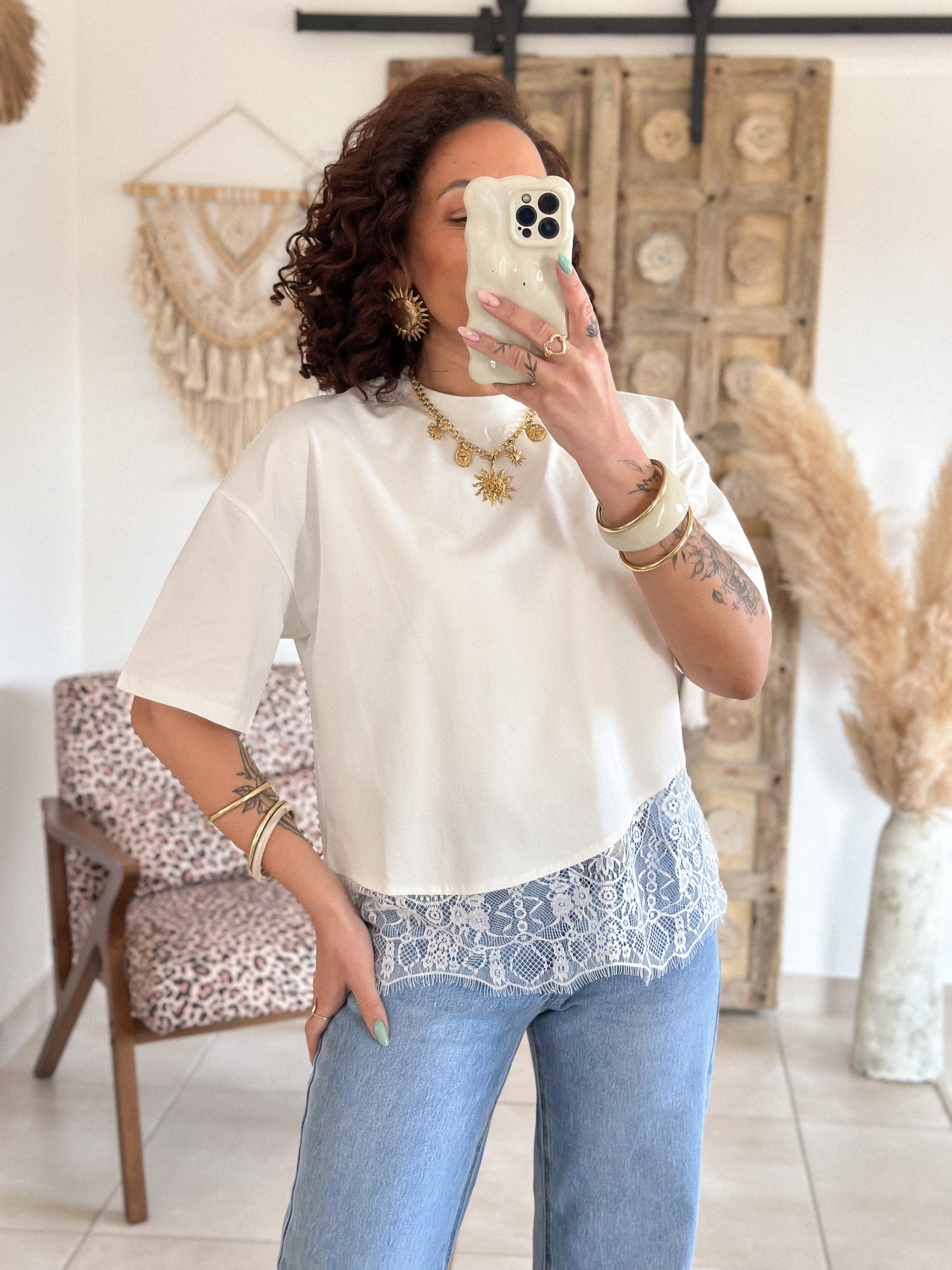T-shirt Solene - Dentelle blanc