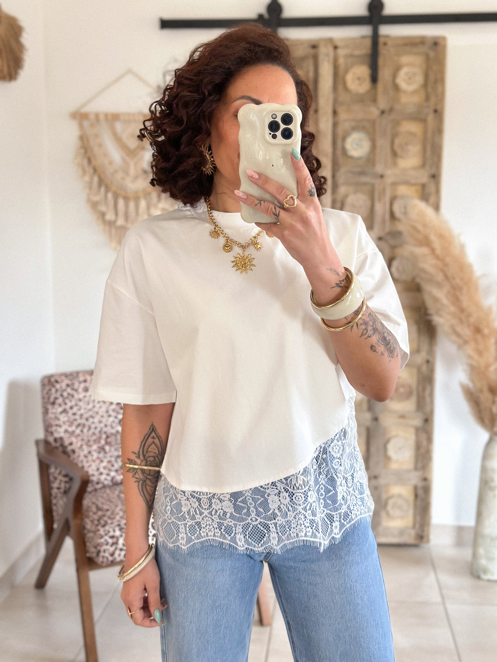 T-shirt Solene - Dentelle blanc