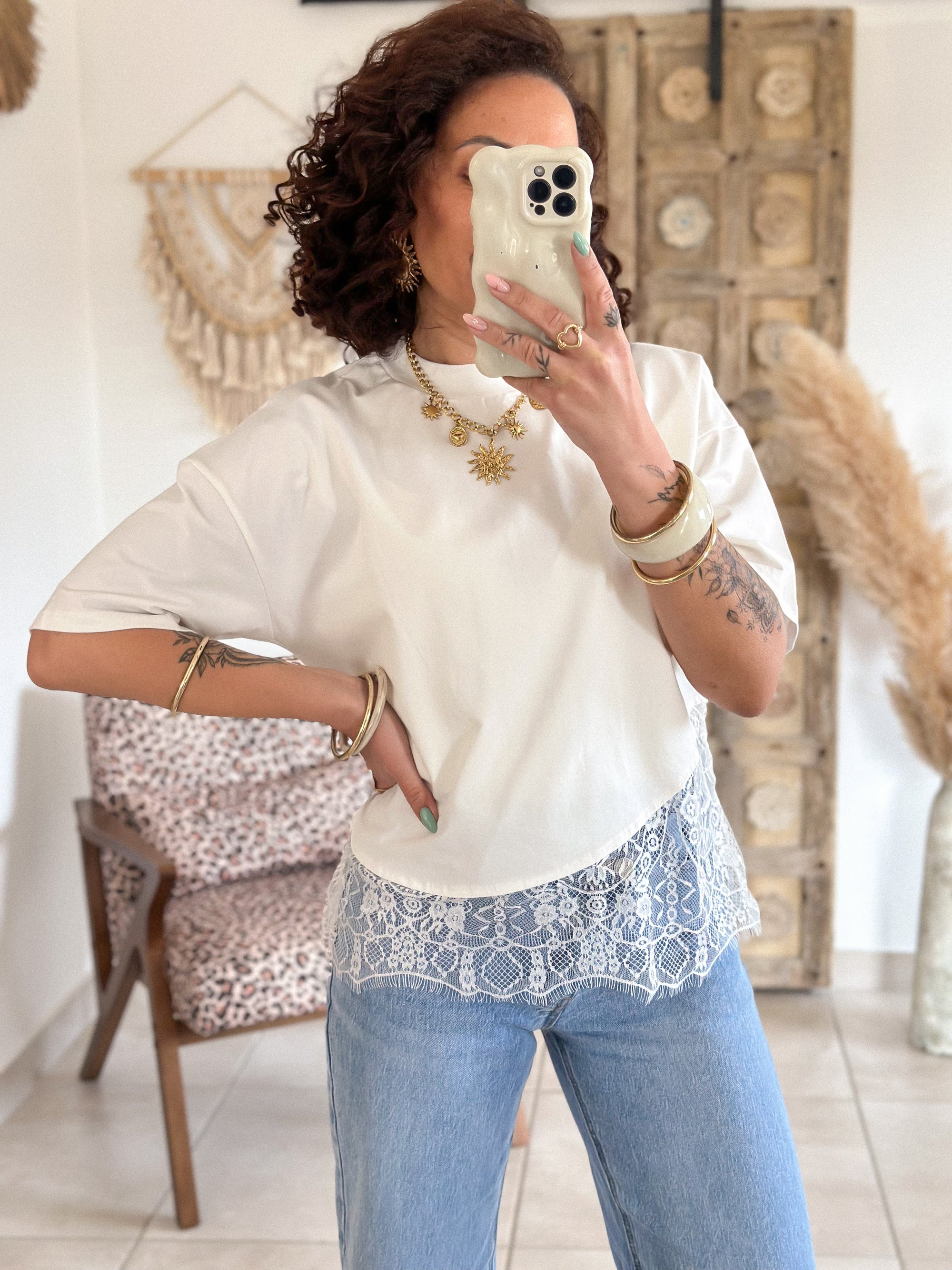 T-shirt Solene - Dentelle blanc