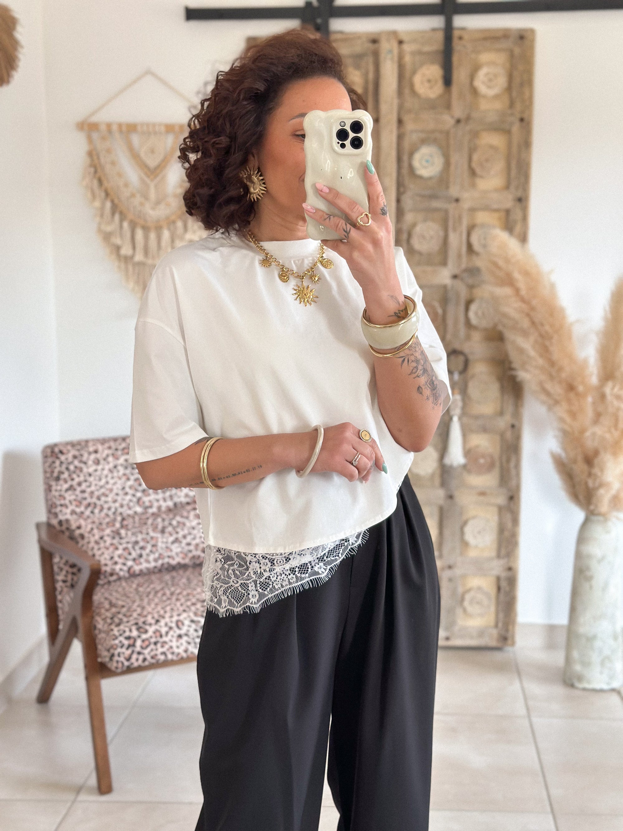 T-shirt Solene - Dentelle blanc