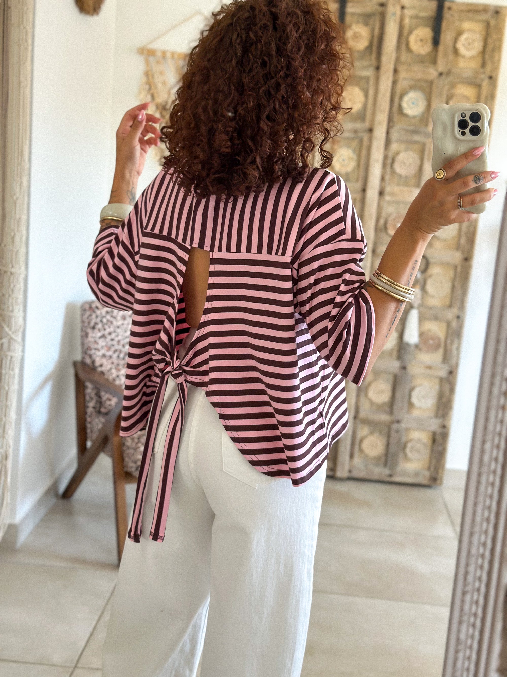 T-shirt Jayane - Rayé rose & choco