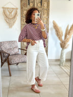 T-shirt Jayane - Rayé rose & choco