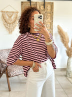 T-shirt Jayane - Rayé rose & choco
