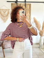 T-shirt Jayane - Rayé rose & choco