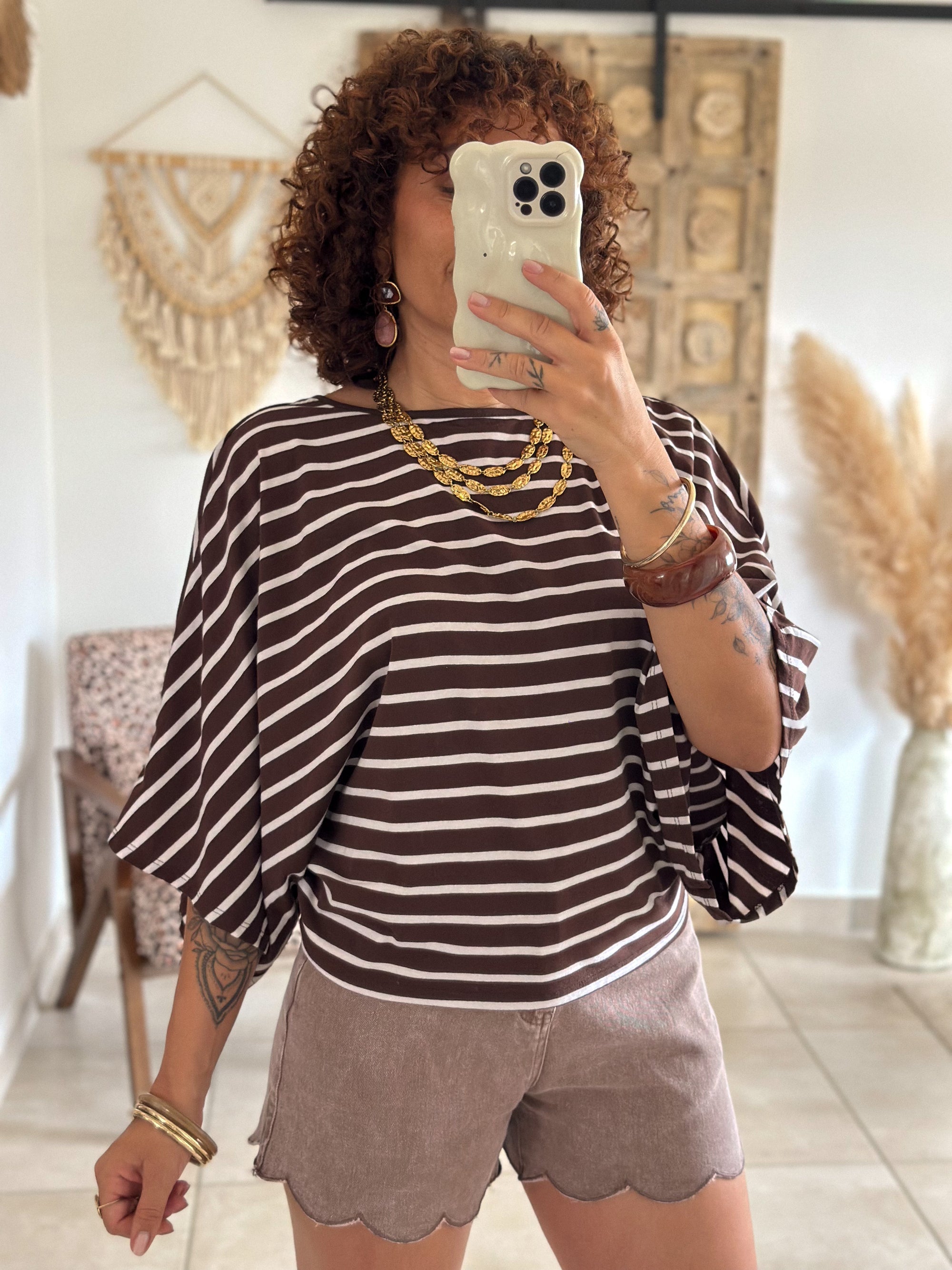 T-shirt Marin - Rayé marron