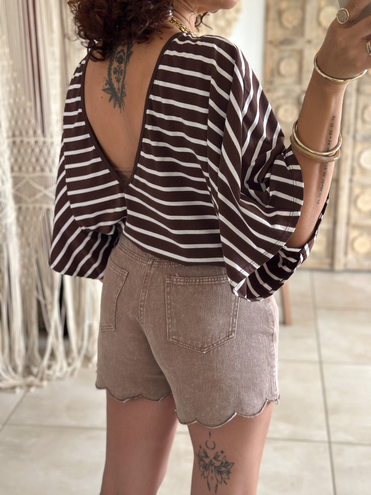 T-shirt Marin - Rayé marron