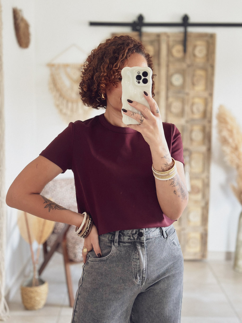 T-shirt Olivia – Manches courtes Bordeaux