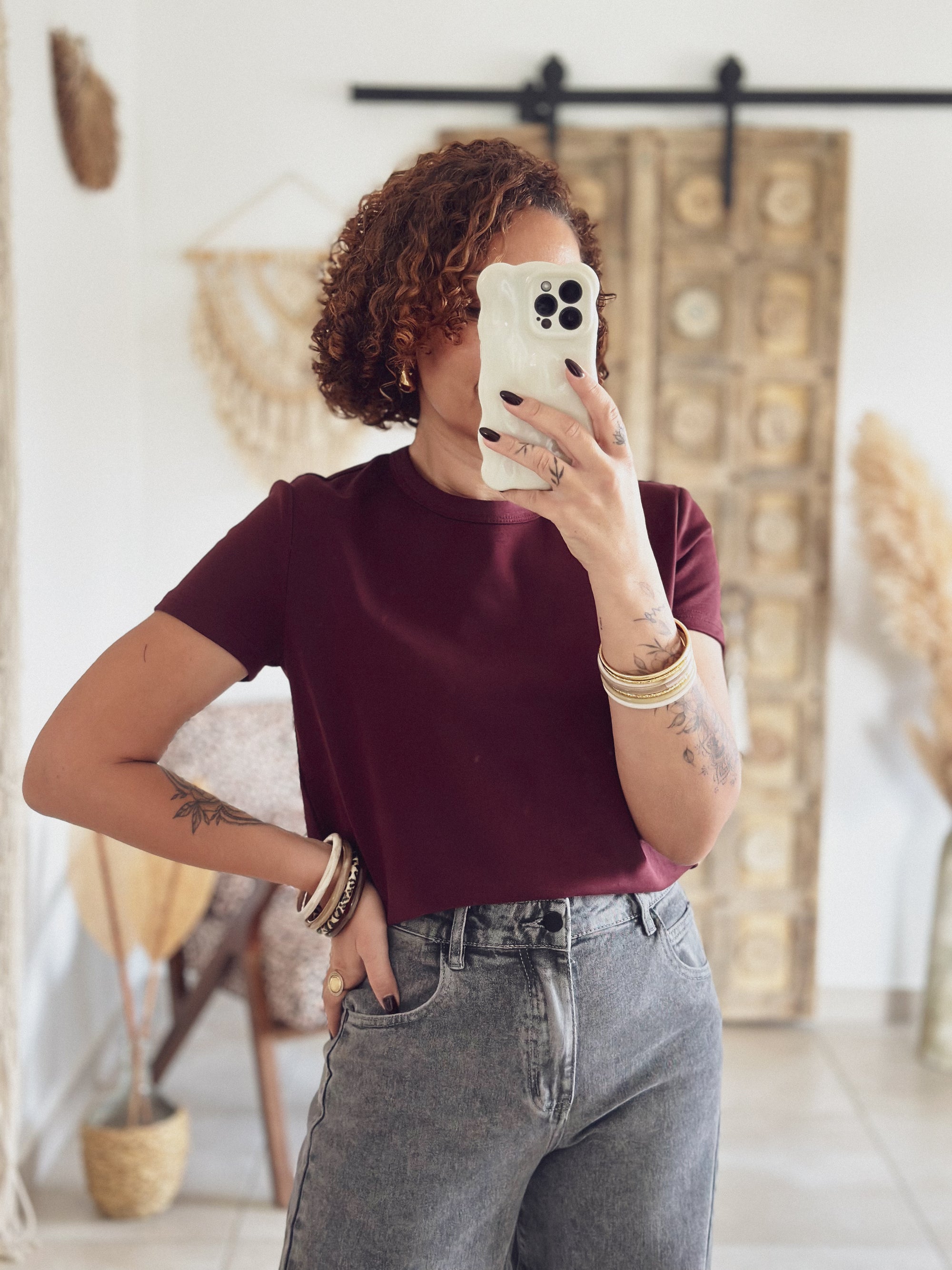 T-shirt Olivia – Manches courtes Bordeaux