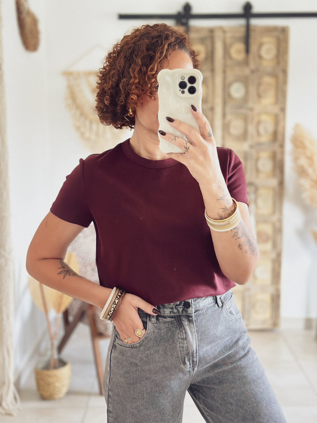 T-shirt Olivia – Manches courtes Bordeaux