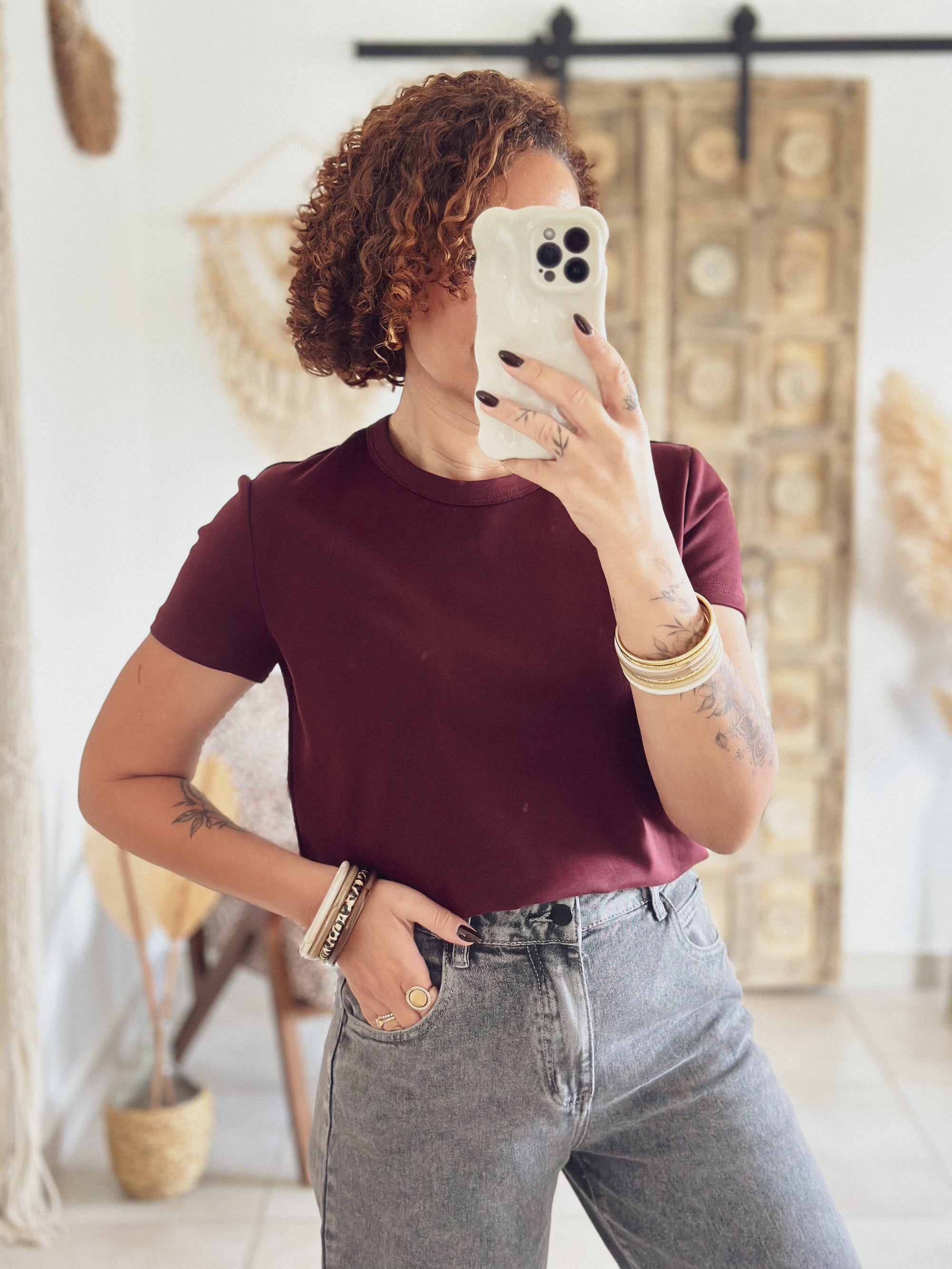 T-shirt Olivia – Manches courtes Bordeaux