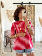T-shirt Jody - Rayé rouge & rose