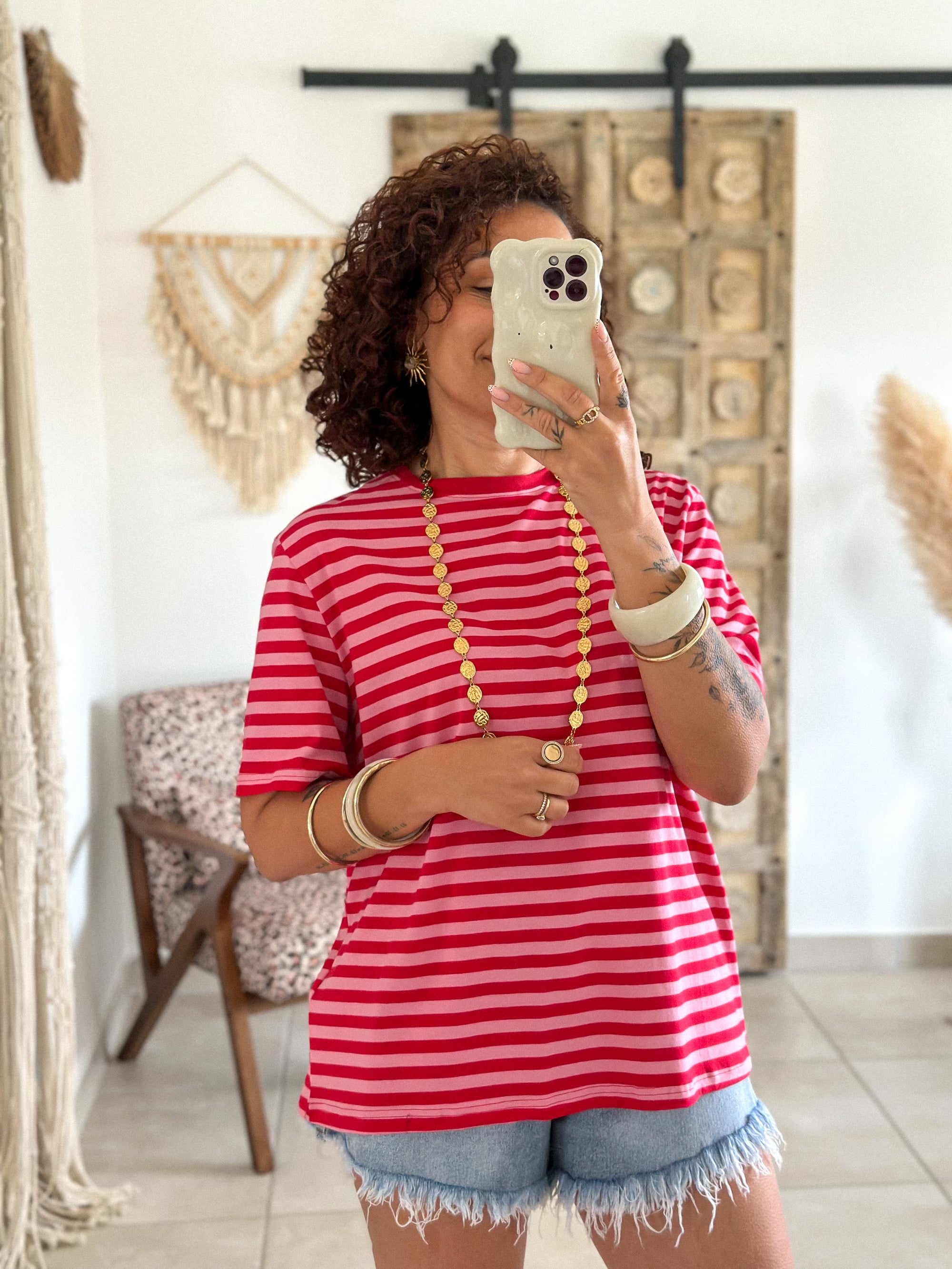 T-shirt Jody - Rayé rouge & rose