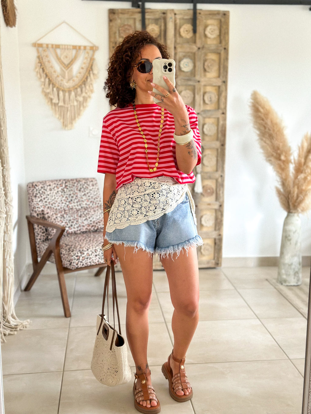 T-shirt Jody - Rayé rouge & rose