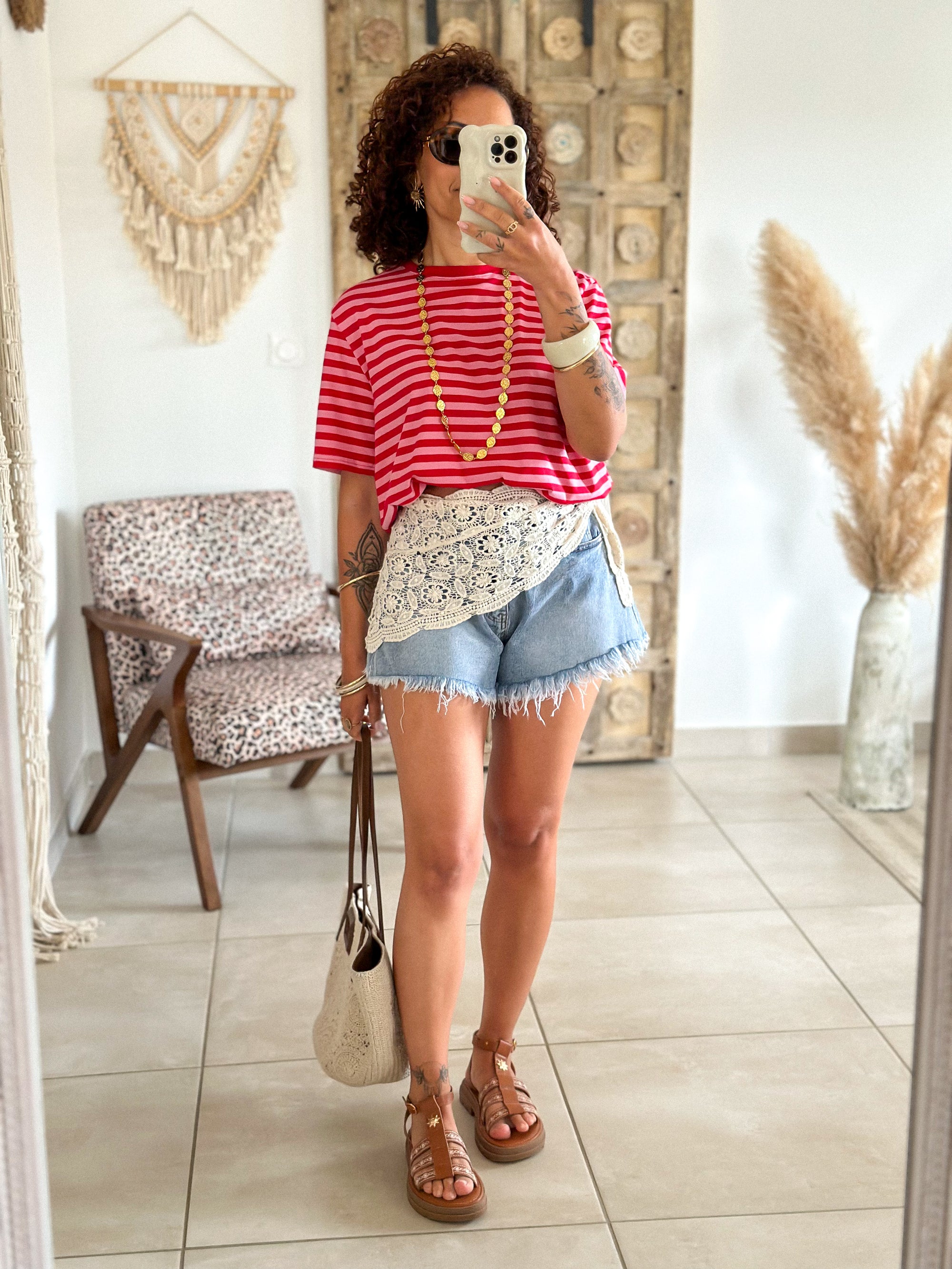 T-shirt Jody - Rayé rouge & rose